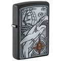 Zippo Ship Shark Emblem Design Black Matte Pocket Lighter 48120